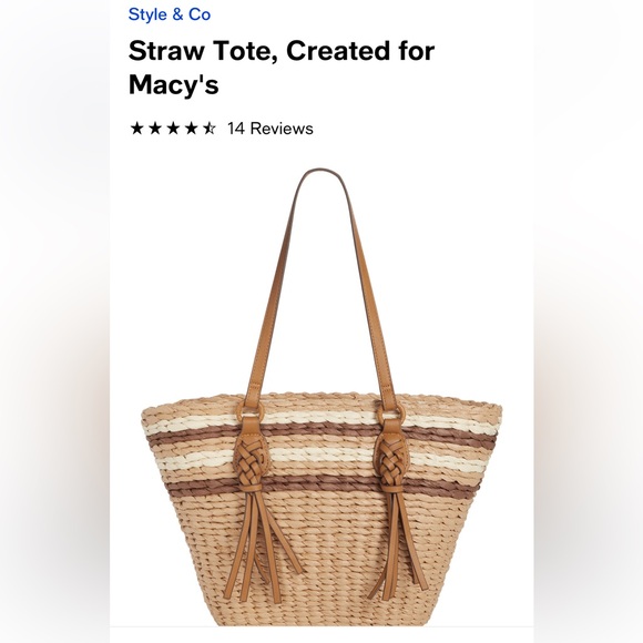 Style & Co. Natural Stripe Straw Large Tote with Tassels - Picture 2 of 7